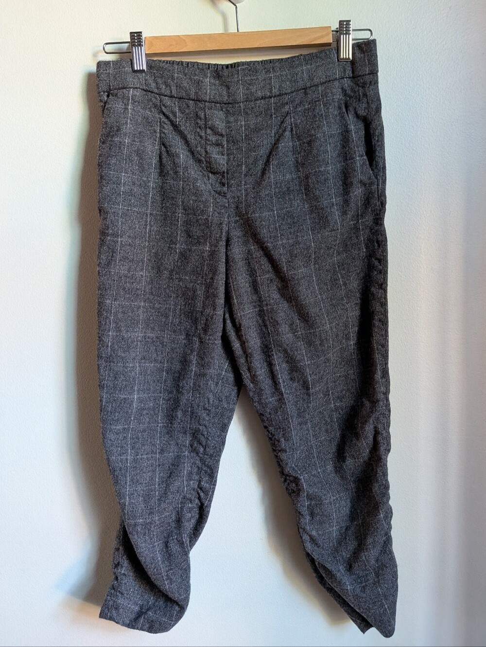 ARITZIA BABATON Gray Windowpane Contemporary Wool Cashmere Cropped Trousers Sz 8